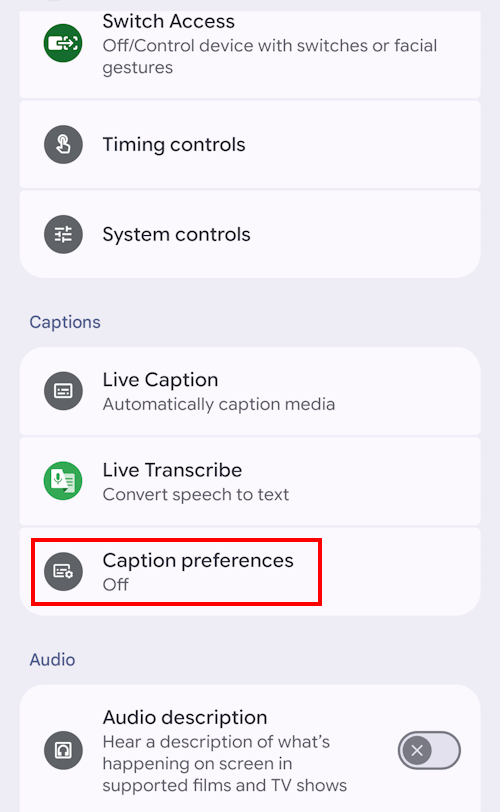 Tap Caption preferences
